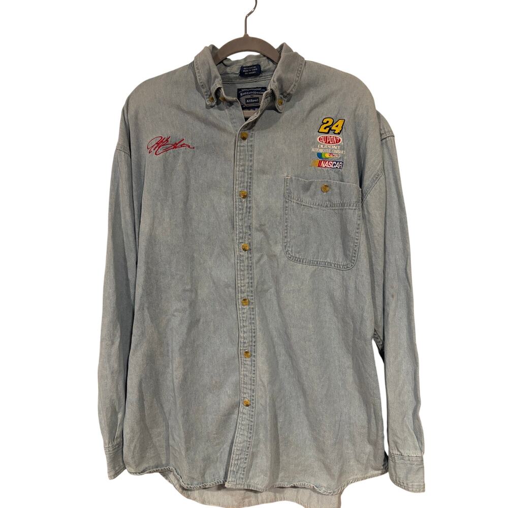 Vintage 90s Jeff Gordon NASCAR Long Sleeve Denim Button Down Shirt